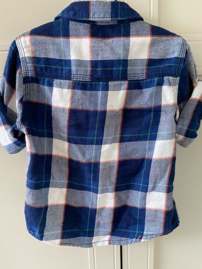 Navy and white, orange & green check cotton long sleeve shirt 2-3 years