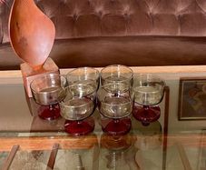 6  Vintage MCM Luminarc Cavalier Ruby Red with Smoked Glass Bowl Dessert Glasses Sherbet Cups French 1970s