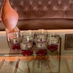6  Vintage MCM Luminarc Cavalier Ruby Red with Smoked Glass Bowl Dessert Glasses Sherbet Cups French 1970s