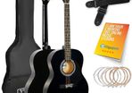 Full Size 4/4 Acoustic Guitar Steel String Pack Bundle for Beginners - 6 Months FREE Lessons, Bag, Picks and Spare Strings - Black