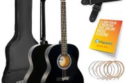 Full Size 4/4 Acoustic Guitar Steel String Pack Bundle for Beginners - 6 Months FREE Lessons, Bag, Picks and Spare Strings - Black