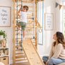 Wooden Swedish Ladder Wall Gym for Kids Indoor Climbing Playset with Slide, Swing & Rings Image 2