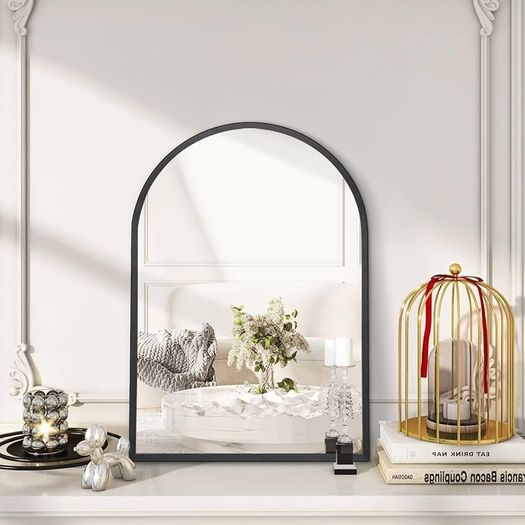 Arch Bathroom Mirror, Wall Mounted Mirrors, Black Vanity Wall Mirror Metal Frame home decor for Bedroom, Entryway, Living Room 40 x 50CM