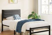Single Bed Frame with Storage, 3ft Upholstered Bed Frame,Dark Grey Platform Bed,No Box Spring Needed,Mattress Foundation,Strong Steel Slat Support,Under Bed Storage,Easy Assembly