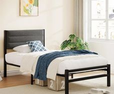 Single Bed Frame with Storage, 3ft Upholstered Bed Frame,Dark Grey Platform Bed,No Box Spring Needed,Mattress Foundation,Strong Steel Slat Support,Under Bed Storage,Easy Assembly