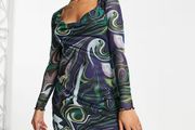 Marble print mesh dress