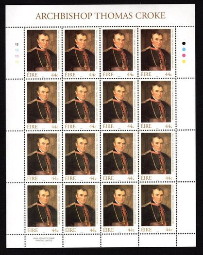 2002 Ireland Death Centenary of Archbishop Croke (First Patron of the GAA) Commemorative Stamp Sheetlet 1B1B1B1B Mint Never Hinged (MNH)