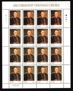 2002 Ireland Death Centenary of Archbishop Croke (First Patron of the GAA) Commemorative Stamp Sheetlet 1B1B1B1B Mint Never Hinged (MNH)