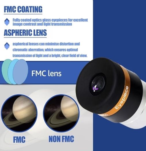 Eyepiece 4mm, HD Fully Coated Telescope Eyepiece Aspheric Lens 62 Degree Wide Angle, 1.25 Inches Telescope Accessories with Filter Thread for Moon Jupiter Planetary Observation