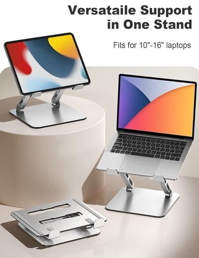Laptop Stand for Desk, Dual-Bar Support&Height Adjustable Laptop Riser Cookbook Holder, Ventilated Portable & Foldable Computer Stand, Compatible with MacBook