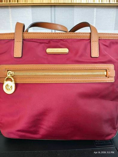 Michael Kors Burgundy Nylon & Leather Tote Bag
