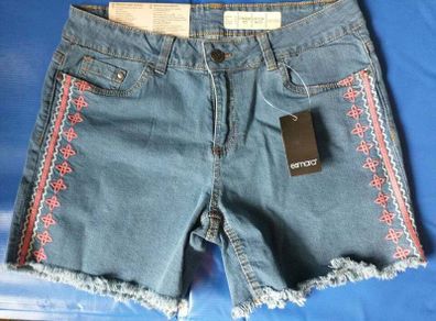ESMARA Ladies denim shorts. NEW Blue with pink embroidery 40 (12 uk)