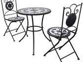 3 Piece Bistro Set Ceramic Tile Black and White