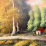 Scenic Forest & Lakeside Landscape Statement Framed Oil Painting Image 3