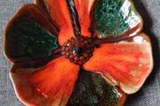 Lovely MidCentury ceramic dish with wrought iron handle