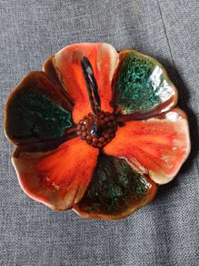 Lovely MidCentury ceramic dish with wrought iron handle