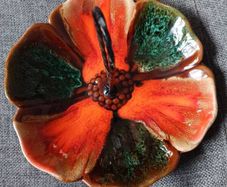Lovely MidCentury ceramic dish with wrought iron handle