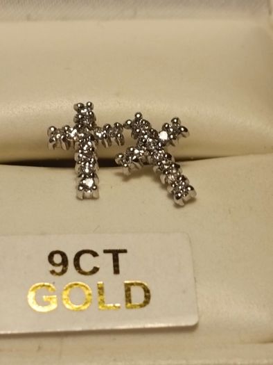 Petite White Gold Diamond set Cross stud Earrings