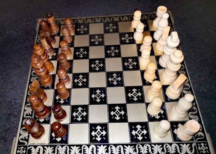Rare handmade metal chessboard