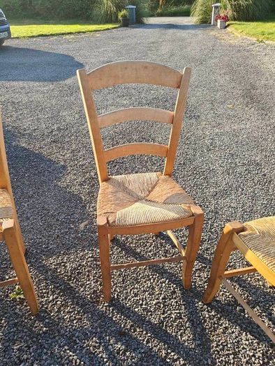 6 Wooden Wicker Dining Table Chairs