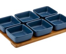 Ladelle Porcelain Snack Serving Dishes Set 7 Blue