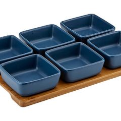 Ladelle Porcelain Snack Serving Dishes Set 7 Blue