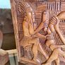 Vintage Hand Carved Deep Relief Large Wooden Wall Art Panel Tribal Village Scene Story Board Image 5