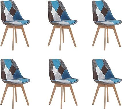 Set of 4 or 6 Dining Chairs with blue Patchwork