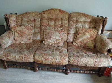 Vintage farmhouse style solid oak 3+1+1 suite - premium upcycle