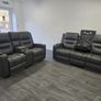 Titan Dark Grey Leather Wireless Charging Recliner Sofa Image 8