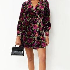& Other Stories Black velvet floral wrap dress.