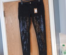 First Party  Black With Sequin Pattern  Jeans. Size 16.   B.N.W.T.