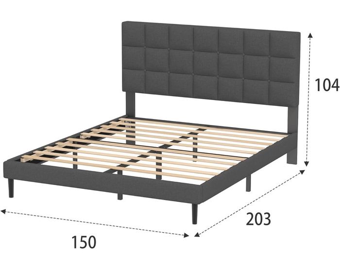King Bed Frame, Easy Assembly, Sturdy Wooden Slat