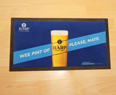 Harp Irish Lager rubber bar mat designed for pub countertops  size  23x43cm