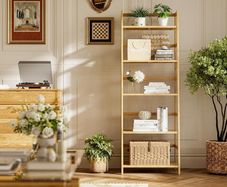 Bamboo Ladder Shelf, 5-Tier Bookshelf