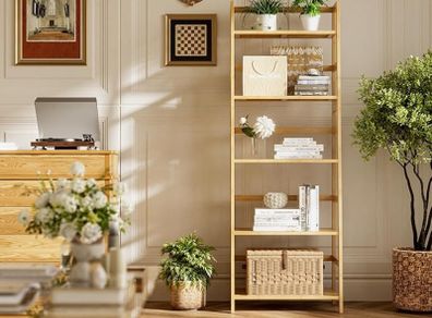 Bamboo Ladder Shelf, 5-Tier Bookshelf