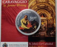Malta 3 Euro Base Metals (Silver Plated) Brilliant Uncirculated Coin 2022 - Caravaggio Saint Jerome Writing