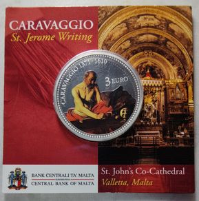 Malta 3 Euro Base Metals (Silver Plated) Brilliant Uncirculated Coin 2022 - Caravaggio Saint Jerome Writing