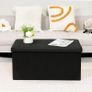 Large Folding Balck Ottoman Storage Box with Lid,Linen Footrest Stool Bedroom Bench Seats,Toy Box Chest Living Room Furniture 76x38x38cm Image 2