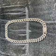Genuine sliver cuban link chain with sparkling stones