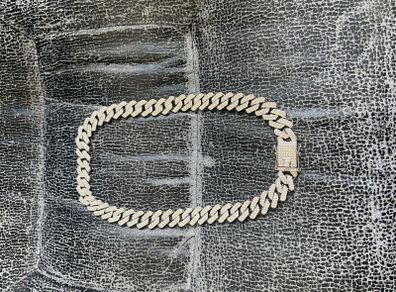 Genuine sliver cuban link chain with sparkling stones