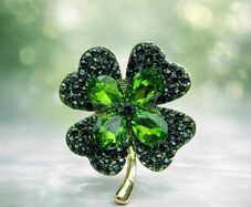 Green Crystal Clover Brooch