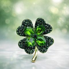 Green Crystal Clover Brooch