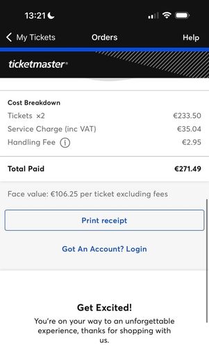 2 Seating Take That tickets