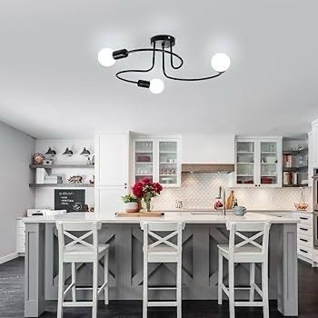 NEW SALE | Industrial Ceiling Light 3 Way, Semi-Flush Ceiling Light Black Metal E27 Base, Chandelier Ceiling Lighting Fixture for Bedroom Living Dining Room Hallway