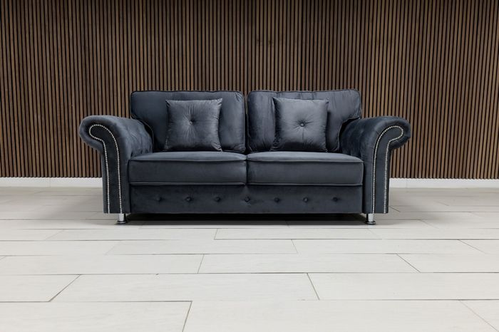 Olympia Grey Chester Arms Plush Velvet Fabric Sofa