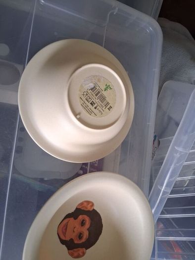 two plastic bowls