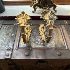 Rare Pair of Antique Ornate Rococo Style Cast Brass Trunk Pulls