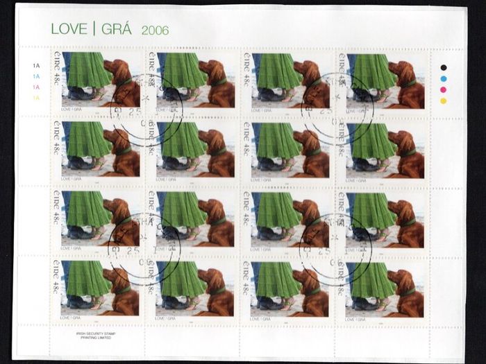 2006 Ireland Love Commemorative Stamp Sheetlet Plate 1A1A1A1A Fine Used with Dublin cancel of 16th January 2006 (First day of issue)