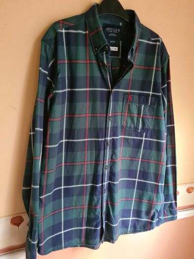 mens JOULES long sleeve shirt Size Medium classic fit tartan check navy green
